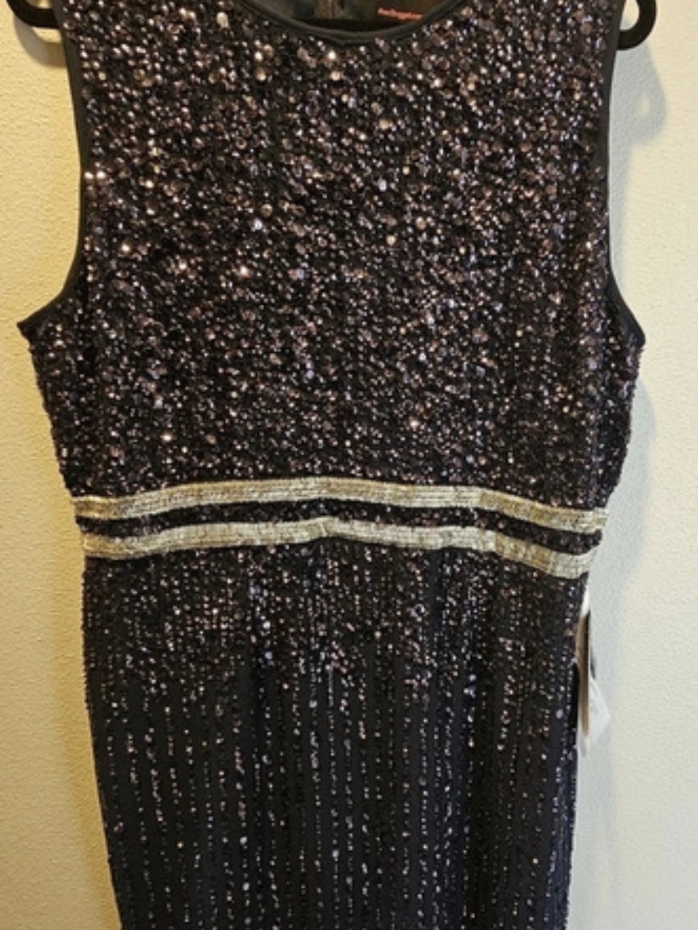 Mac Duggal NAVY Beaded Sleeveless High Neck Midi Sheath Dress SIZE 16! NWT